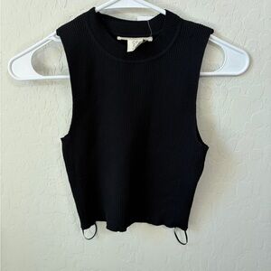 Ribbed Sleeveless Crop Tank - Black